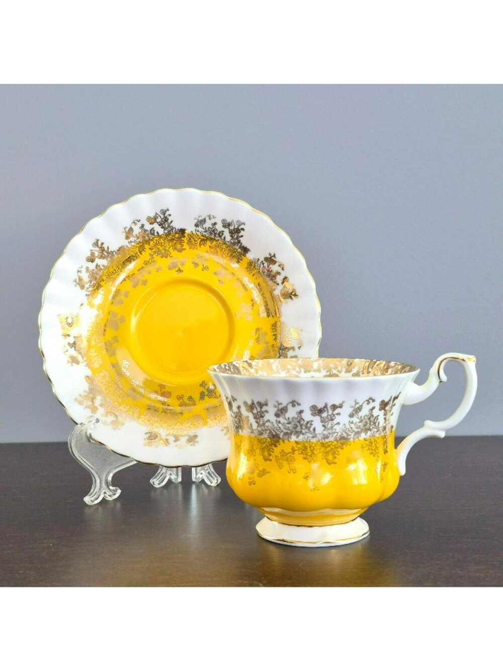 Royal Albert Regal Series Yellow & Gold Floral Teacup & Saucer, Hollywood Glam